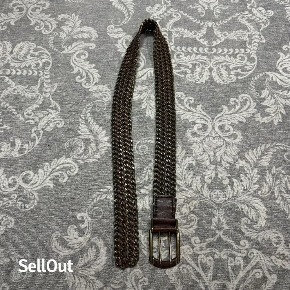 Men's Brown Braided Michael Kors Brass & Leather Belt with Brass Buckle